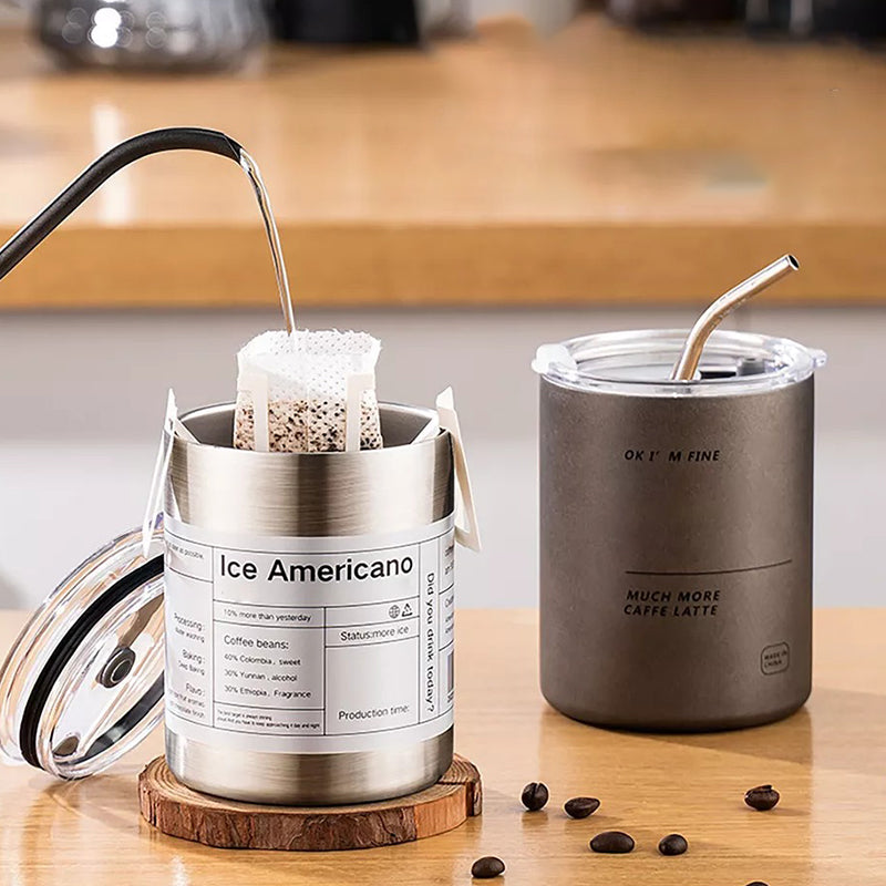 Stainless Steel Coffee Flask with Straw 350ml