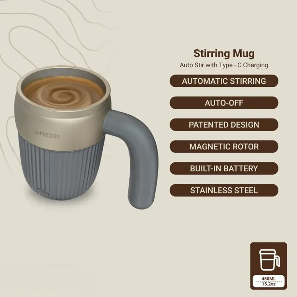 LePresso Auto Stir Mug Grey